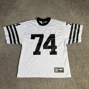 LCKR Shirt Mens Small White All City 74 Graphic Crew Neck Polyester Jersey